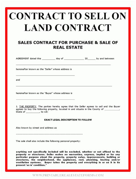 Free Printable Land Contract